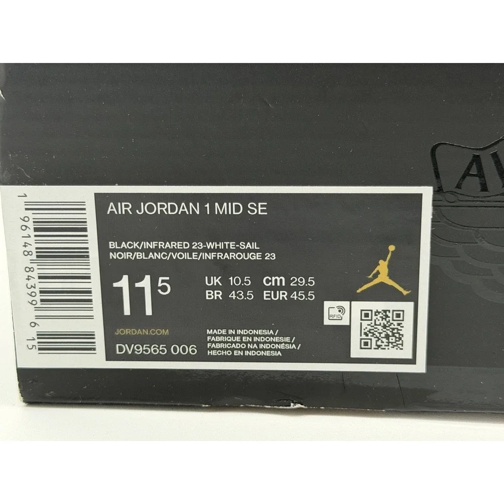 Men's Size 11.5 - Nike Air Jordan 1 Mid SE Wear-Away DV9565-006 No Box Lid
